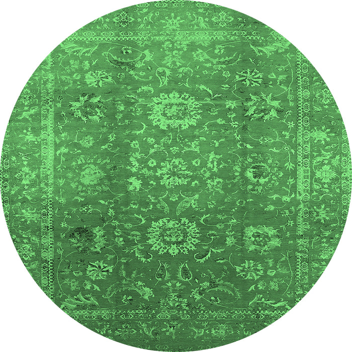 Round Machine Washable Oriental Emerald Green Industrial Area Rugs, wshurb1435emgrn