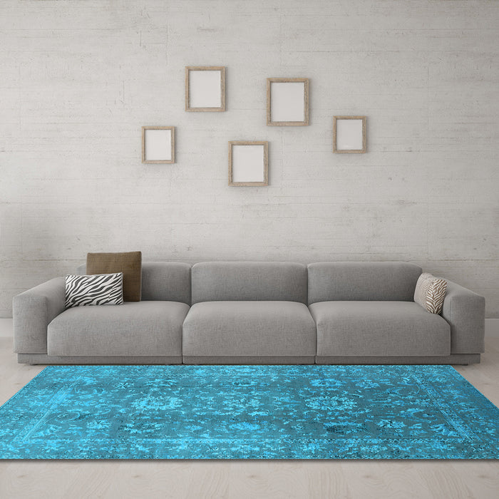 Machine Washable Oriental Light Blue Industrial Rug in a Living Room, wshurb1435lblu