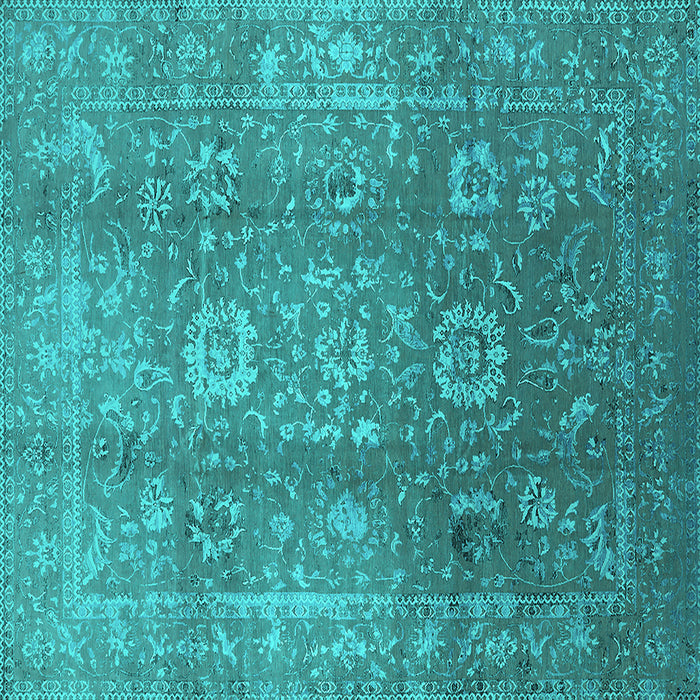 Square Oriental Turquoise Industrial Rug, urb1435turq