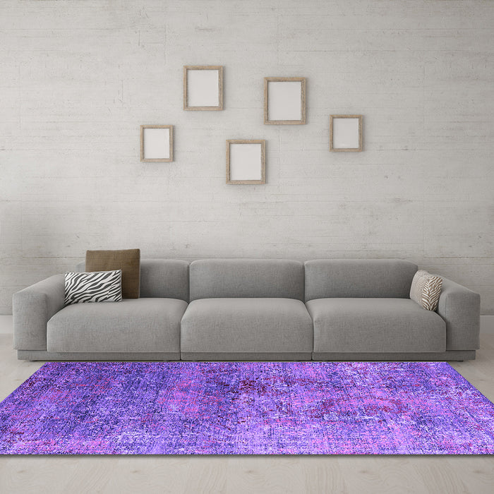 Machine Washable Oriental Purple Industrial Area Rugs in a Living Room, wshurb1436pur
