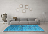 Machine Washable Oriental Light Blue Industrial Rug, wshurb1436lblu