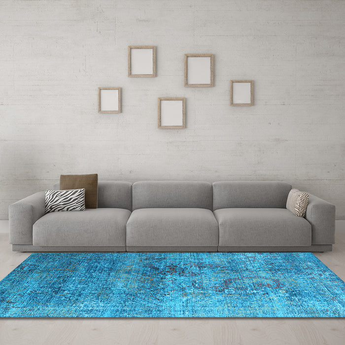 Machine Washable Oriental Light Blue Industrial Rug in a Living Room, wshurb1436lblu