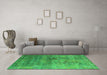 Machine Washable Oriental Green Industrial Area Rugs in a Living Room,, wshurb1436grn