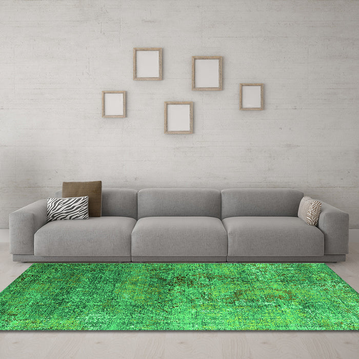 Machine Washable Oriental Green Industrial Area Rugs in a Living Room,, wshurb1436grn