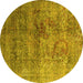 Round Machine Washable Oriental Yellow Industrial Rug, wshurb1436yw