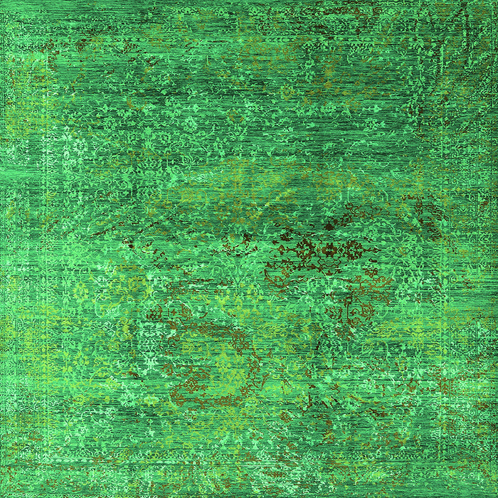 Square Machine Washable Oriental Green Industrial Area Rugs, wshurb1436grn