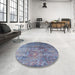 Round Mid-Century Modern Purple Oriental Rug in a Office, urb1436