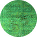 Round Machine Washable Oriental Green Industrial Area Rugs, wshurb1436grn