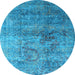 Round Machine Washable Oriental Light Blue Industrial Rug, wshurb1436lblu