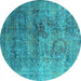 Round Oriental Turquoise Industrial Rug, urb1436turq