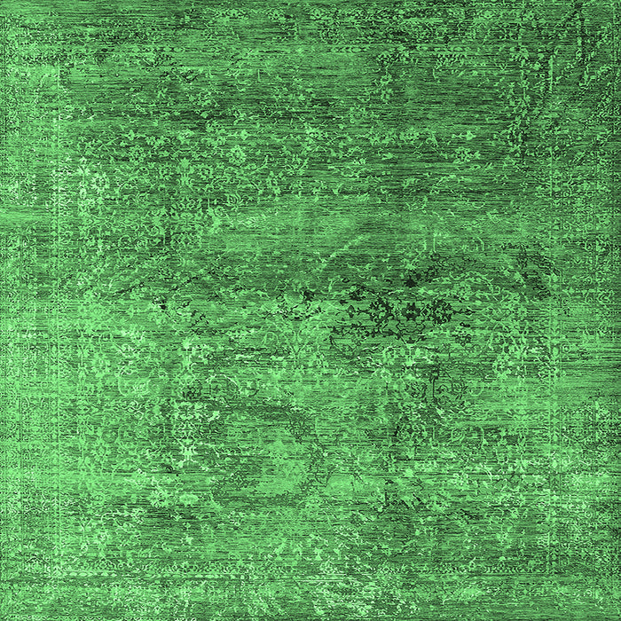Square Machine Washable Oriental Emerald Green Industrial Area Rugs, wshurb1436emgrn