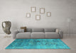 Machine Washable Oriental Turquoise Industrial Area Rugs in a Living Room,, wshurb1436turq