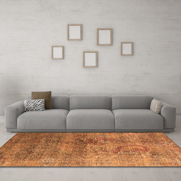 Machine Washable Oriental Orange Industrial Area Rugs in a Living Room, wshurb1436org