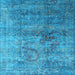 Square Machine Washable Oriental Light Blue Industrial Rug, wshurb1436lblu