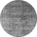 Round Machine Washable Oriental Gray Industrial Rug, wshurb1436gry