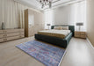 Mid-Century Modern Purple Oriental Rug in a Bedroom, urb1436