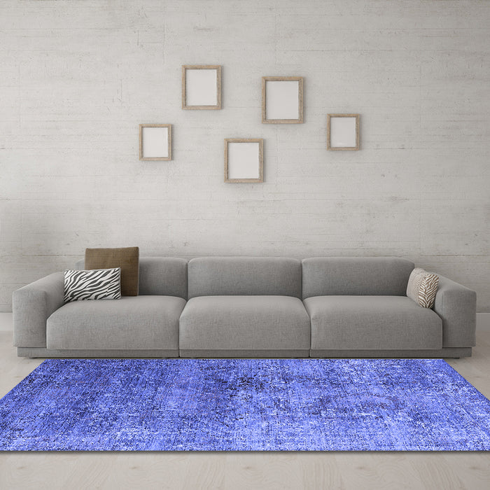 Machine Washable Oriental Blue Industrial Rug in a Living Room, wshurb1436blu