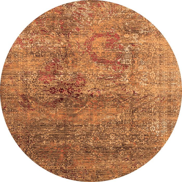 Round Machine Washable Oriental Orange Industrial Area Rugs, wshurb1436org