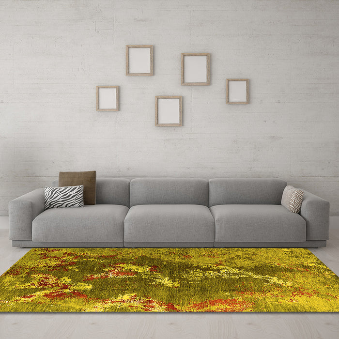 Machine Washable Oriental Yellow Industrial Rug in a Living Room, wshurb1437yw