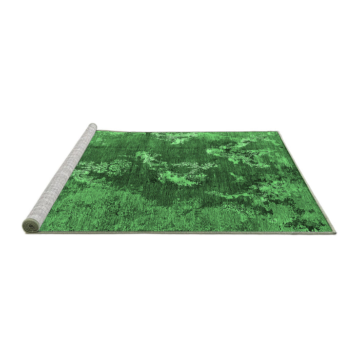 Sideview of Machine Washable Oriental Emerald Green Industrial Area Rugs, wshurb1437emgrn