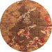 Round Machine Washable Oriental Orange Industrial Area Rugs, wshurb1437org