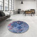 Round Machine Washable Industrial Modern Denim Blue Rug in a Office, wshurb1437