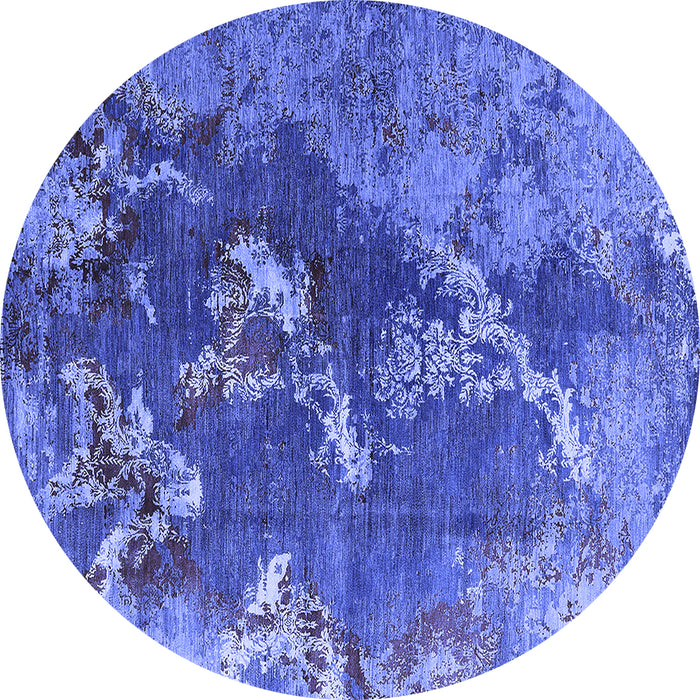 Round Machine Washable Oriental Blue Industrial Rug, wshurb1437blu
