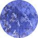 Round Machine Washable Oriental Blue Industrial Rug, wshurb1437blu