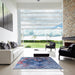 Square Mid-Century Modern Denim Blue Oriental Rug in a Living Room, urb1437