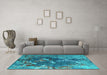 Machine Washable Oriental Turquoise Industrial Area Rugs in a Living Room,, wshurb1437turq