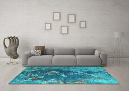 Machine Washable Oriental Turquoise Industrial Area Rugs in a Living Room,, wshurb1437turq