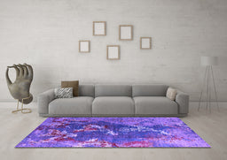 Machine Washable Oriental Purple Industrial Area Rugs in a Living Room, wshurb1437pur