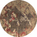 Round Oriental Brown Industrial Rug, urb1437brn