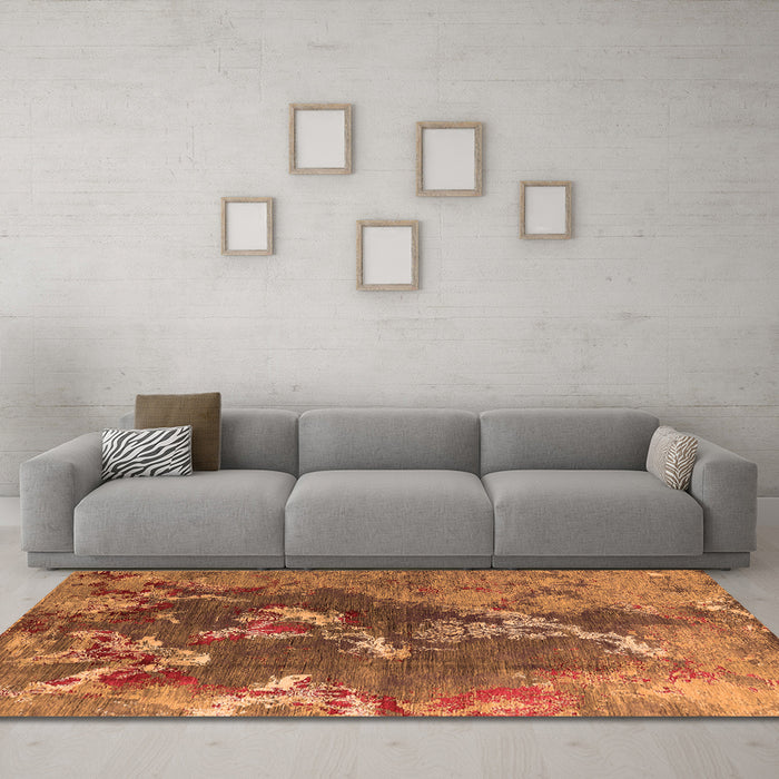 Machine Washable Oriental Orange Industrial Area Rugs in a Living Room, wshurb1437org