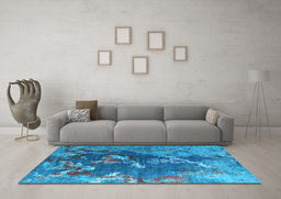 Machine Washable Oriental Light Blue Industrial Rug in a Living Room, wshurb1437lblu