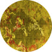 Round Machine Washable Oriental Yellow Industrial Rug, wshurb1437yw