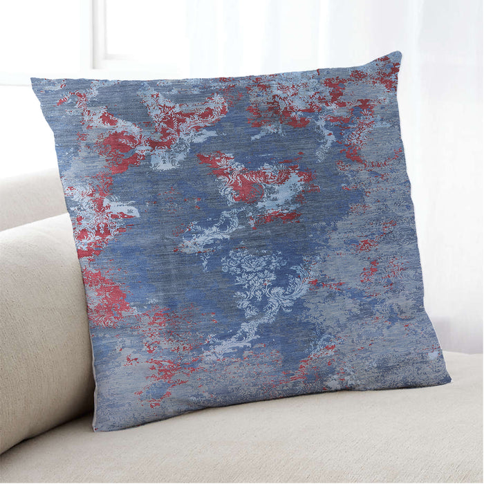 Lifestyle Image of Mid-Century Modern Urban Square Denim Blue Throw Pillow, 18 inch by 18 inch, pwurb1437