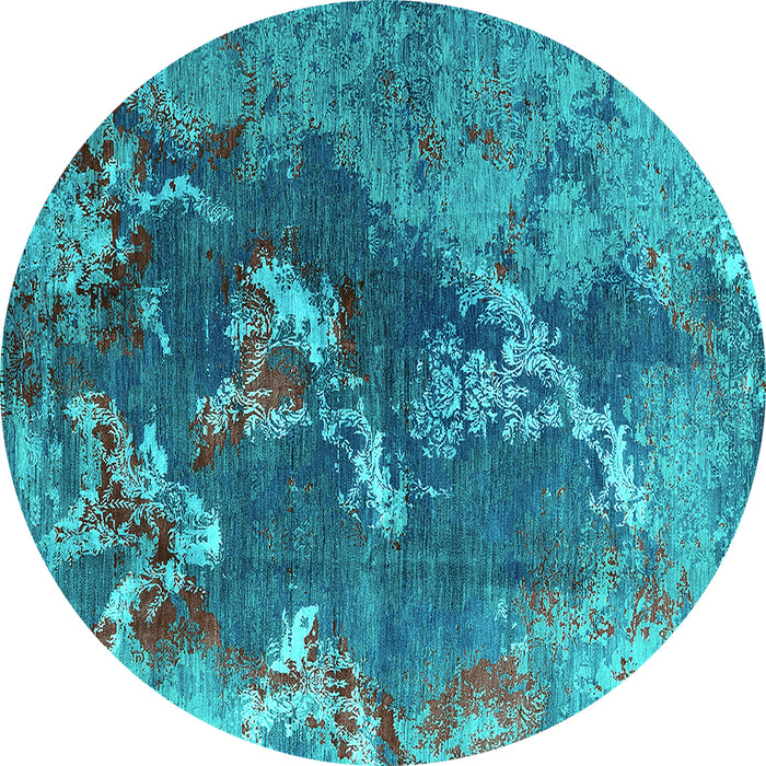 Round Oriental Turquoise Industrial Rug, urb1437turq