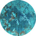 Round Oriental Turquoise Industrial Rug, urb1437turq