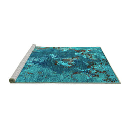 Sideview of Machine Washable Oriental Turquoise Industrial Area Rugs, wshurb1437turq