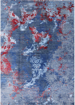 Mid-Century Modern Denim Blue Oriental Rug, urb1437