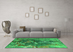 Machine Washable Oriental Green Industrial Area Rugs in a Living Room,, wshurb1437grn
