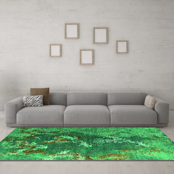 Machine Washable Oriental Green Industrial Area Rugs in a Living Room,, wshurb1437grn