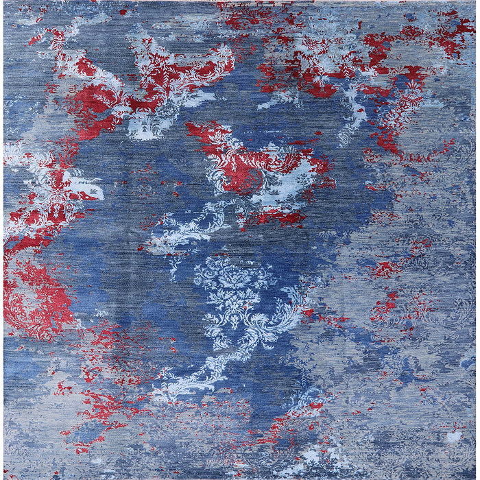 Square Machine Washable Industrial Modern Denim Blue Rug, wshurb1437