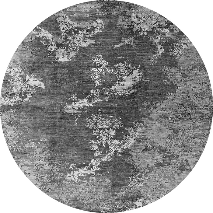 Round Machine Washable Oriental Gray Industrial Rug, wshurb1437gry