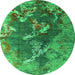 Round Oriental Green Industrial Rug, urb1437grn