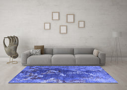 Machine Washable Oriental Blue Industrial Rug in a Living Room, wshurb1437blu