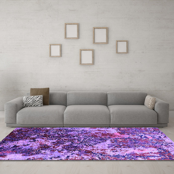Machine Washable Oriental Purple Industrial Area Rugs in a Living Room, wshurb1438pur