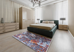 Mid-Century Modern Maroon Purple Oriental Rug in a Bedroom, urb1438