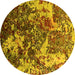 Round Machine Washable Oriental Yellow Industrial Rug, wshurb1438yw